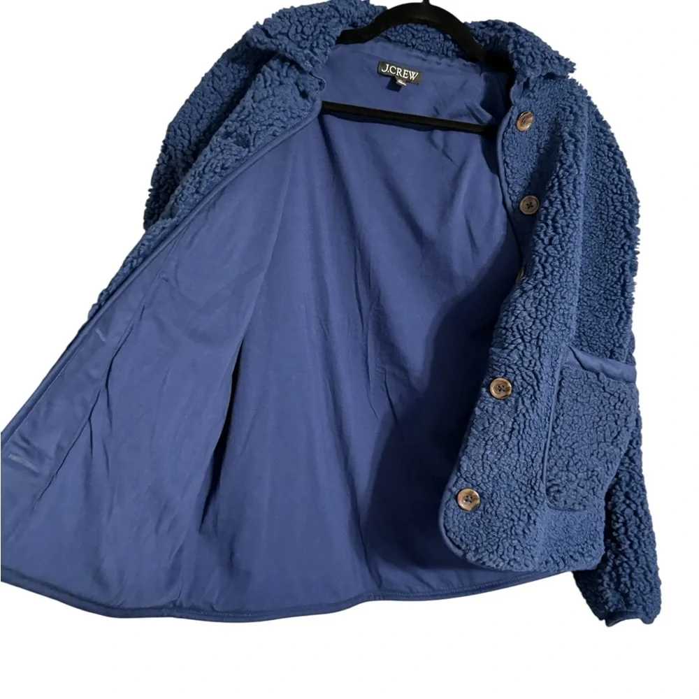 J. Crew Sherpa Fleece Jacket XS Blue Button Front Cozy Teddy Coat